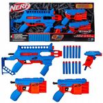 Jucarii, Copii si Bebe - Jucarii si jocuri - Jucarii de rol - Arme de jucarie - Set de 4 pistoale si 12 sageti, Hasbro, Nerf Alfa Strike, Albastru/Rosu - Infinity.ro