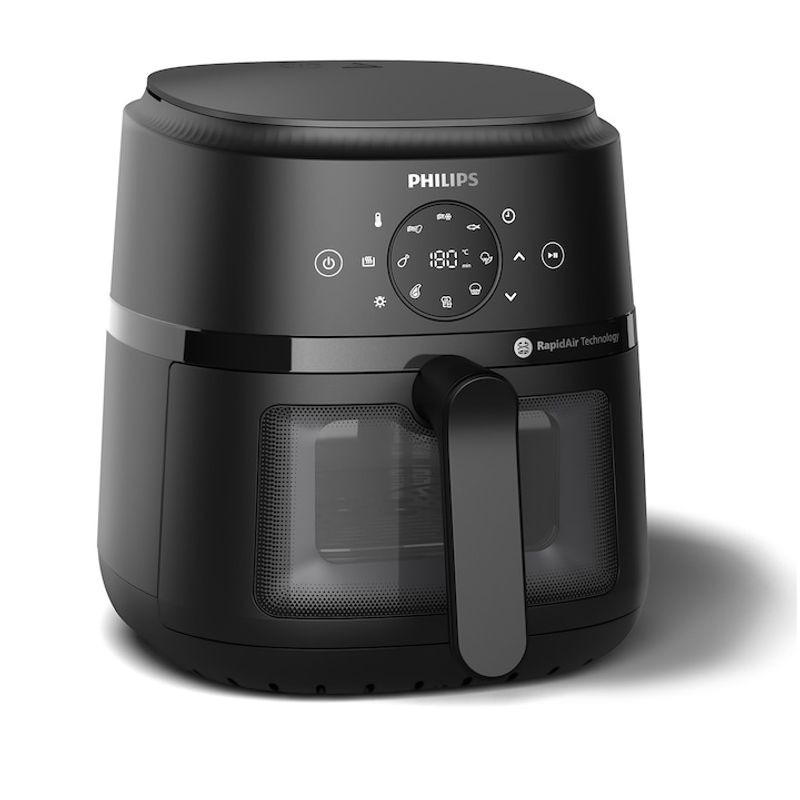 Electronice si Electrocasnice - Electrocasnice bucatarie - Aparate de gatit & desert - Friteuze - Friteuza fara ulei Philips NA220/00 Seria 2000, 4.2 l, 13 metode de gatit, Fereastra de gatit, Ecran tactil, negru - Infinity.ro