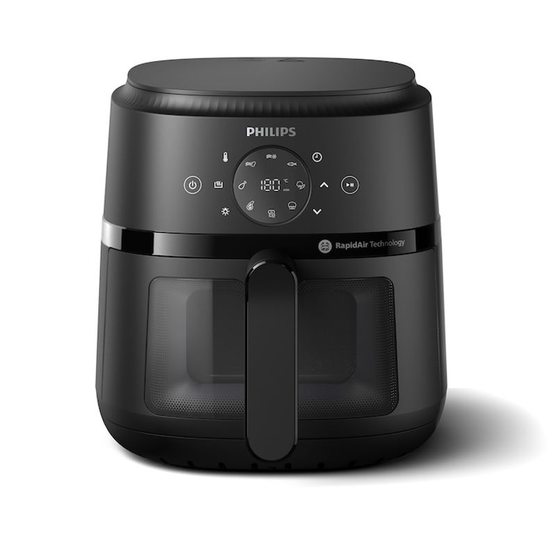 Electronice si Electrocasnice - Electrocasnice bucatarie - Aparate de gatit & desert - Friteuze - Friteuza fara ulei Philips NA220/00 Seria 2000, 4.2 l, 13 metode de gatit, Fereastra de gatit, Ecran tactil, negru - Infinity.ro