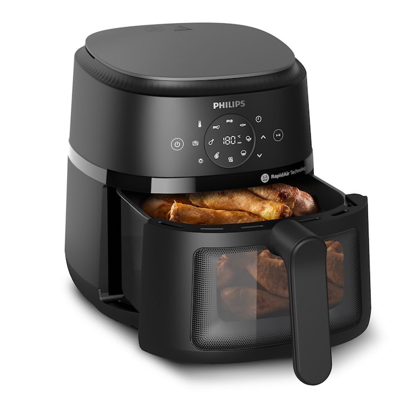 Electronice si Electrocasnice - Electrocasnice bucatarie - Aparate de gatit & desert - Friteuze - Friteuza fara ulei Philips NA220/00 Seria 2000, 4.2 l, 13 metode de gatit, Fereastra de gatit, Ecran tactil, negru - Infinity.ro