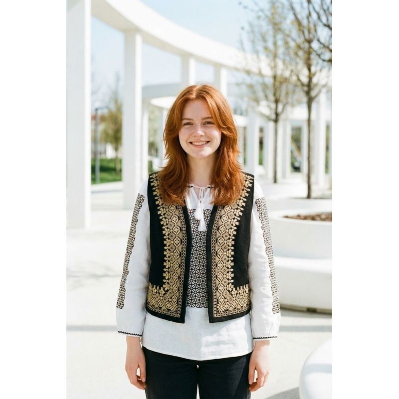 Fashion, accesorii si bijuterii - Femei - Imbracaminte femei - Sacouri si veste femei - Vesta dama A26 negru/bej , marimea S - Infinity.ro