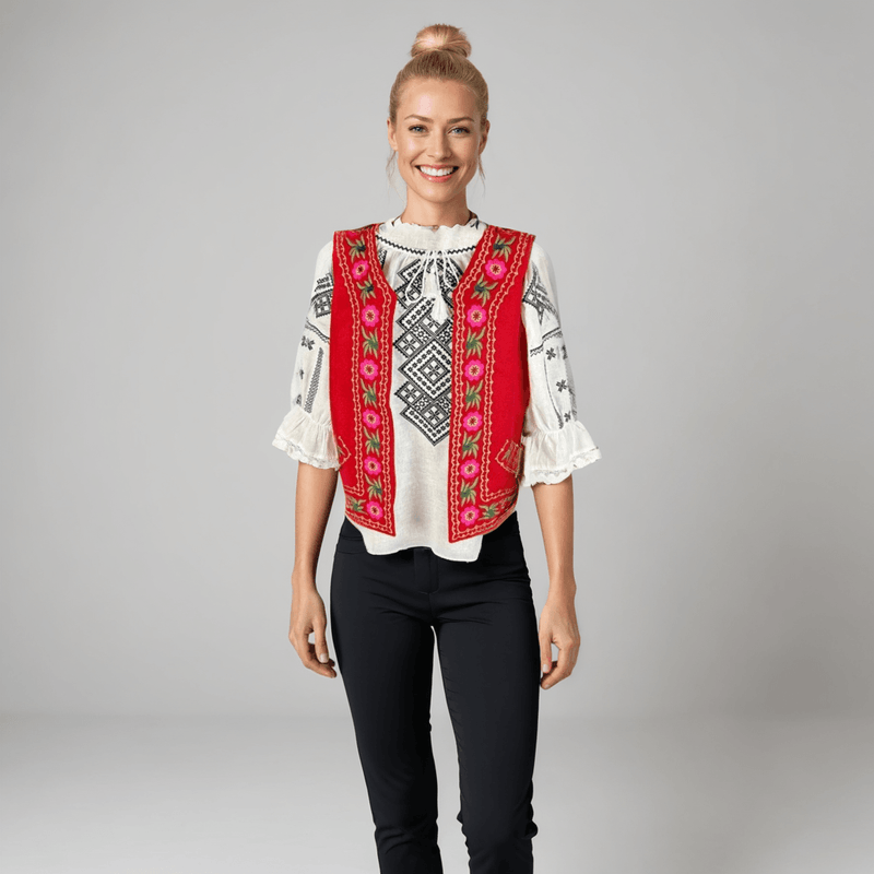 Fashion, accesorii si bijuterii - Femei - Imbracaminte femei - Sacouri si veste femei - Vesta dama CPO rosu/roz , marimea L - Infinity.ro