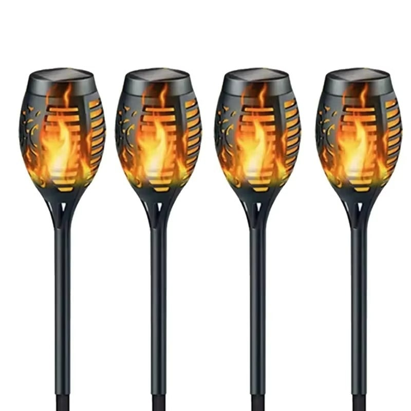 Set 4 lampi solare cu efect flacara, Montaj in sol, Iluminare ambientala exterior