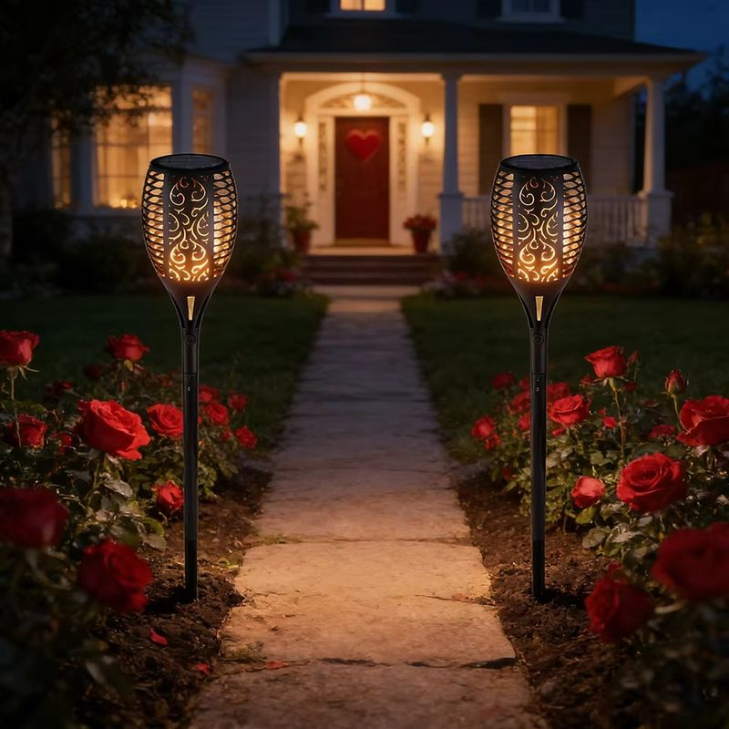 Casa si Gradina - Corpuri si surse de iluminat - Iluminat exterior - Lampi solare - Set 4 lampi solare cu efect flacara, Montaj in sol, Iluminare ambientala exterior - Infinity.ro