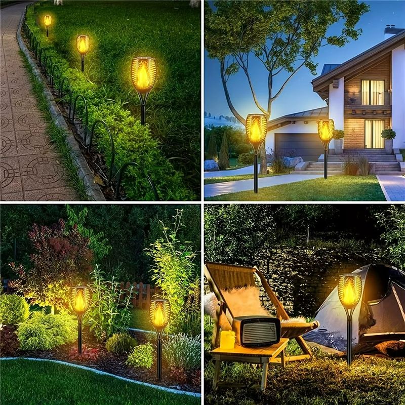 Casa si Gradina - Corpuri si surse de iluminat - Iluminat exterior - Lampi solare - Set 4 lampi solare cu efect flacara, Montaj in sol, Iluminare ambientala exterior - Infinity.ro
