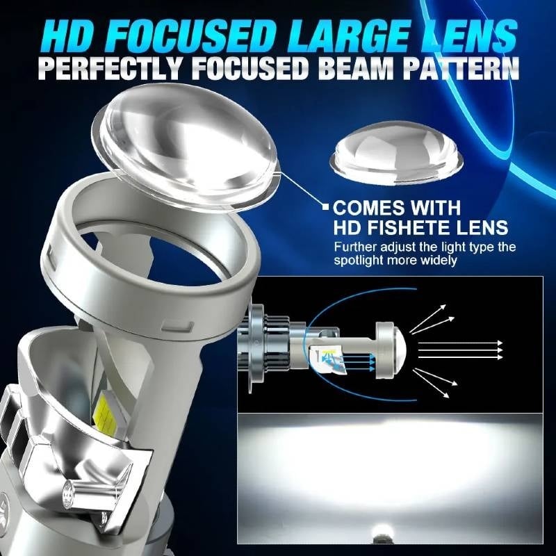 Auto si Moto - Electrice auto - Iluminare si semnalizare - Becuri auto - Set 2 becuri auto LED H7 cu lupa si ventilator, CANBUS fara eroare in bord, Putere 150W, Lumina alb-rece 6500K - Infinity.ro