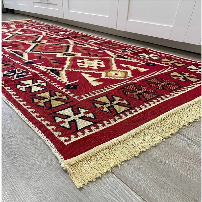 Casa si Gradina - Textile si covoare - Covoare - Covoare casa - Covor cu tesatura plata cu decor traditional - Kilim cu doua fete, 60x90 cm - 04 - Infinity.ro