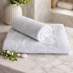 Casa si Gradina - Textile si covoare - Textile baie - Prosoape - Prosop baie Kotonia Home - jacquard, 100% Bumbac, decor floral satinat, 70x140 cm, alb - 02 - Infinity.ro