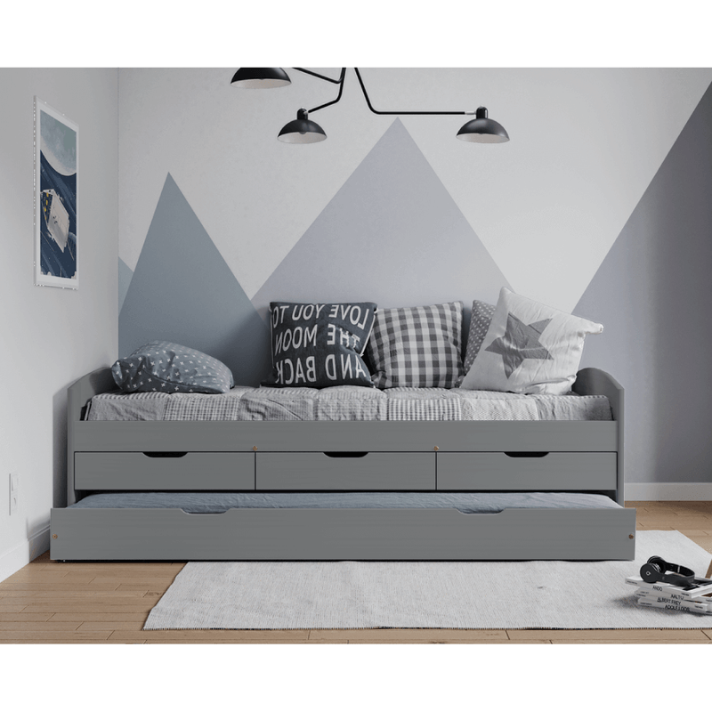 Casa si Gradina - Mobilier - Paturi si accesorii - Paturi - Pat cu pat suplimentar extensibil, gri, lemn masiv, 90x200, MARINELLA NEW - Infinity.ro