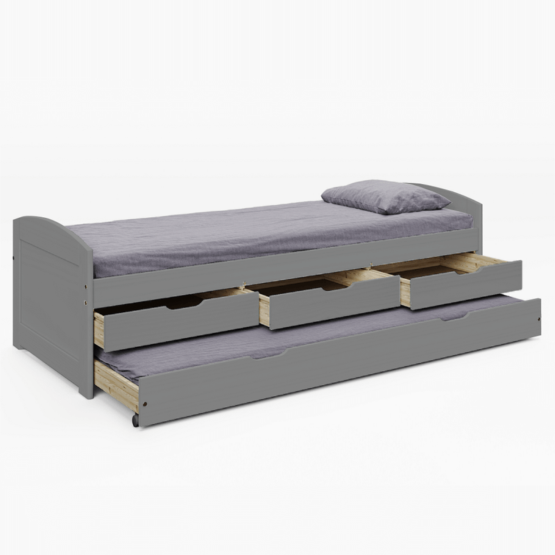 Casa si Gradina - Mobilier - Paturi si accesorii - Paturi - Pat cu pat suplimentar extensibil, gri, lemn masiv, 90x200, MARINELLA NEW - Infinity.ro