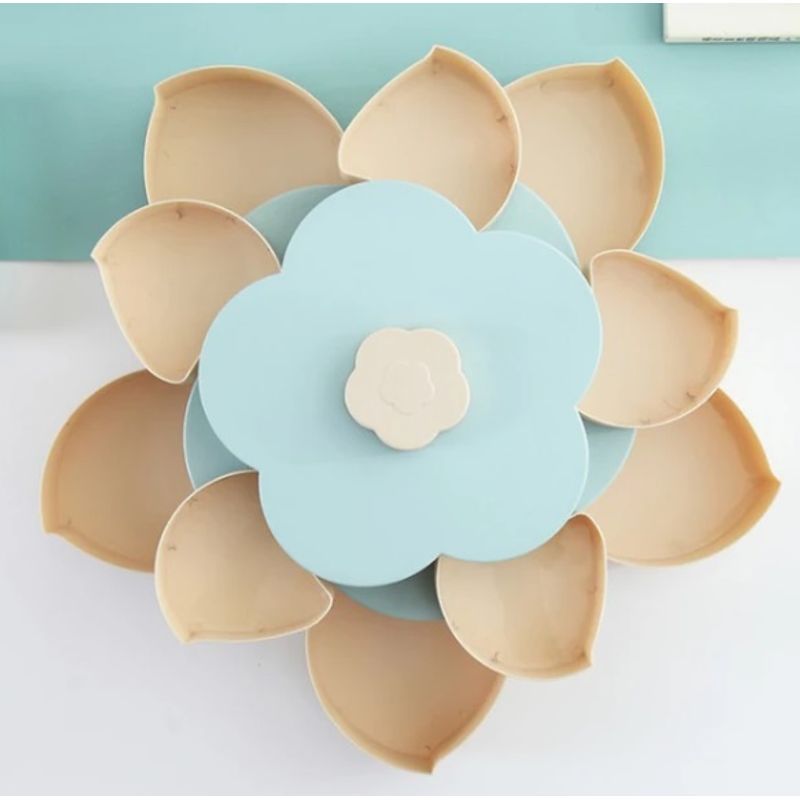 Casa si Gradina - Bucatarie si vesela - Vesela si tacamuri - Platouri de bucatarie - Cutie pentru bomboane, snacks in forma de floare, 2 Nivele, 10 compartimente, Albastru-Crem - Infinity.ro