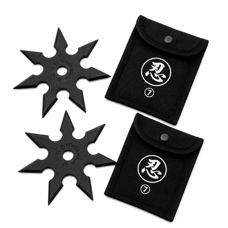 Sport si Outdoor - Sporturi de contact - Produse autoaparare - Set doua stele de aruncat DEPOX®, 7 colturi, metalic, negru, 9.5 cm - Infinity.ro