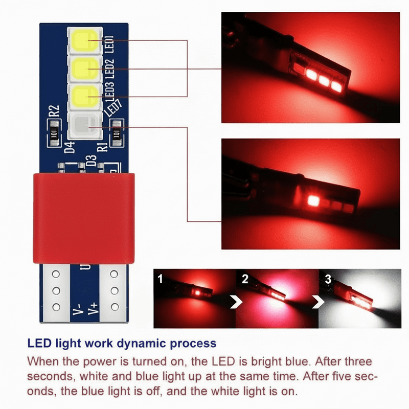 Auto si Moto - Electrice auto - Iluminare si semnalizare - Becuri auto - Set de 2 Becuri led T10 W5W Dual color ( rosu si alb ) 12V - Infinity.ro