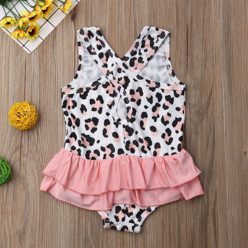 Fashion, accesorii si bijuterii - Copii - Lenjerie si pijamale copii - Costume de baie copii - Costum de baie leopard roz cu volan drool (marime: 120) - Infinity.ro