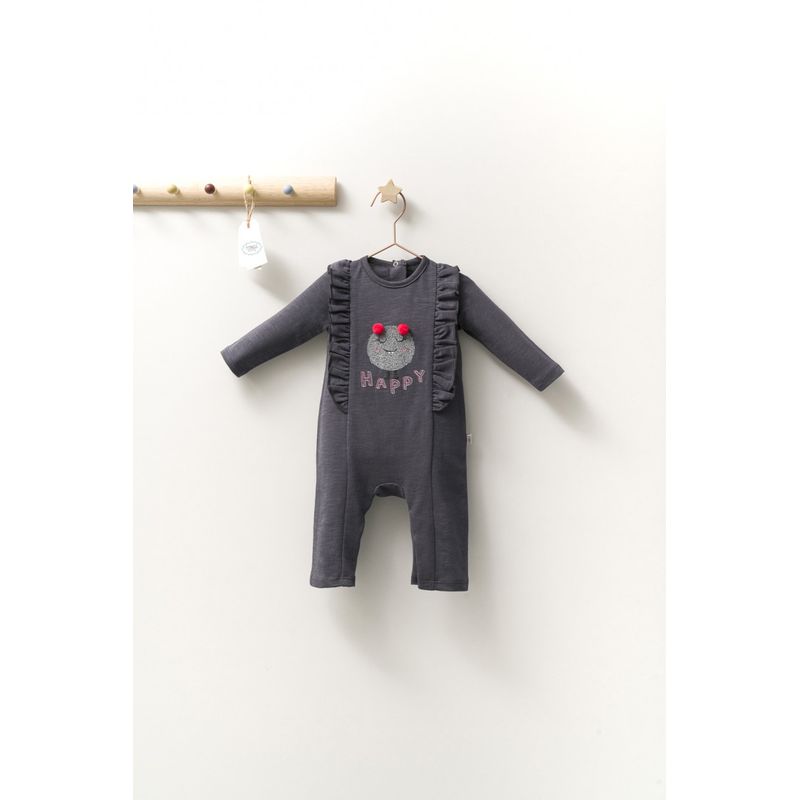Fashion, accesorii si bijuterii - Copii - Imbracaminte copii - Body-uri copii - Salopeta cu volanase pentru bebelusi monster, tongs baby (culoare: gri, marime: 6-9 luni) - Infinity.ro