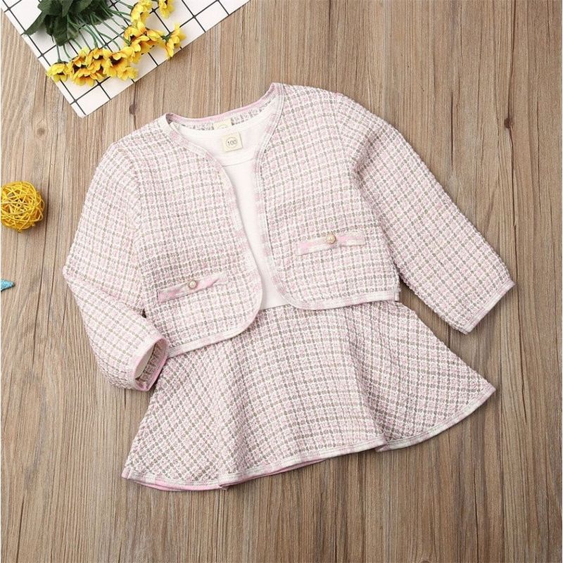 Fashion, accesorii si bijuterii - Copii - Imbracaminte copii - Treninguri si compleuri copii - Set sacou cu rochita drool (marime: 130, culoare: alb cu negru) - Infinity.ro