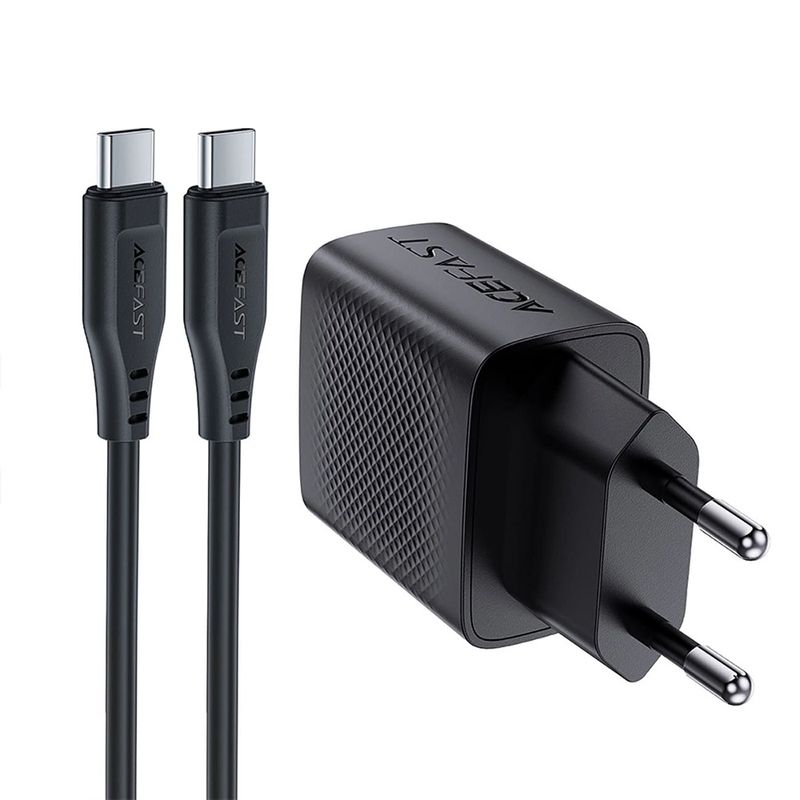 Laptop, Telefoane si Tablete - Telefoane mobile si accesorii - Accesorii Telefoane - Incarcatoare telefoane - Incarcator pentru Priza, Type-C, PD20W, GaN, Fast Charging cu Cablu USB-C - Acefast (A82) - Black - Infinity.ro