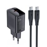 Laptop, Telefoane si Tablete - Telefoane mobile si accesorii - Accesorii Telefoane - Incarcatoare telefoane - Incarcator pentru Priza, Type-C, PD20W, GaN, Fast Charging cu Cablu USB-C - Acefast (A82) - Black - Infinity.ro