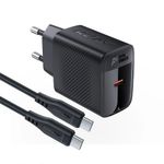 Laptop, Telefoane si Tablete - Telefoane mobile si accesorii - Accesorii Telefoane - Incarcatoare telefoane - Incarcator pentru Priza, Type-C, PD20W, GaN, Fast Charging cu Cablu USB-C - Acefast (A82) - Black - Infinity.ro