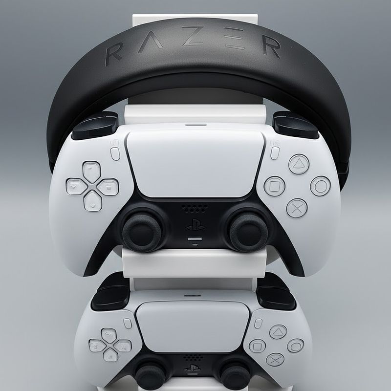 PC, gaming si accesorii - Gaming - Accesorii gaming - Accesorii console gaming - Suport Dublu Controller PlayStation5 si Casti, Stand Organizator, Alb - Infinity.ro
