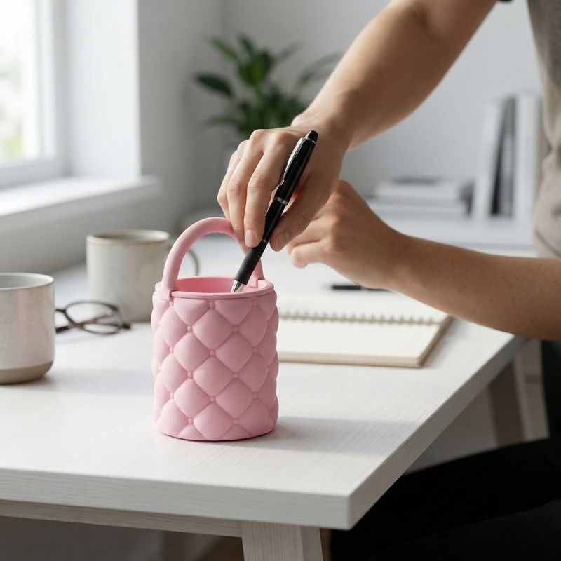 Carti si Birotica - Birotica - Accesorii de birou - Suporturi accesorii birou - Organizator Birou cu Textura Matlasata, Roz, 15 cm - Infinity.ro