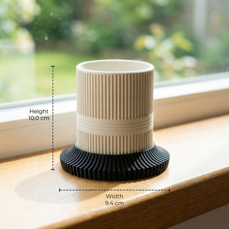 Casa si Gradina - Gradinarit si plante - Plante si ghivece - Ghivece si suporturi - Ghiveci Decorativ Minimalist cu Farfurie Striata, Alb, 10 cm - Infinity.ro