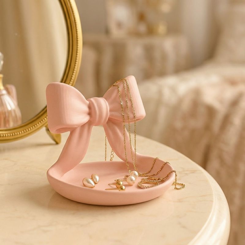 Fashion, accesorii si bijuterii - Femei - Bijuterii femei - Cutii bijuterii - Tavita Eleganta pentru Bijuterii cu Funda, Roz Pudrat, 12 cm - Infinity.ro