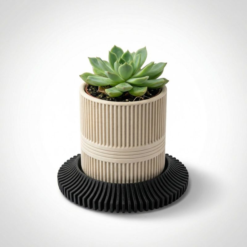 Casa si Gradina - Gradinarit si plante - Plante si ghivece - Ghivece si suporturi - Ghiveci Decorativ Minimalist cu Farfurie Striata, Alb, 10 cm - Infinity.ro
