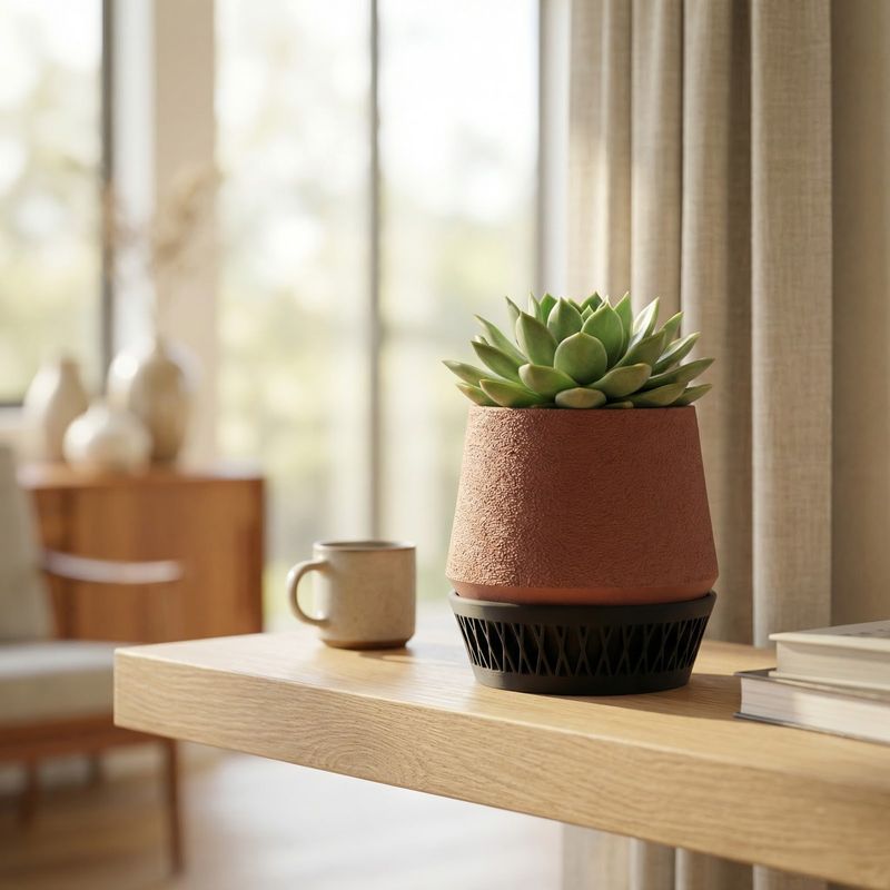 Casa si Gradina - Gradinarit si plante - Plante si ghivece - Ghivece si suporturi - Ghiveci Decorativ Minimalist cu Tavita, Negru, 12 cm - Infinity.ro