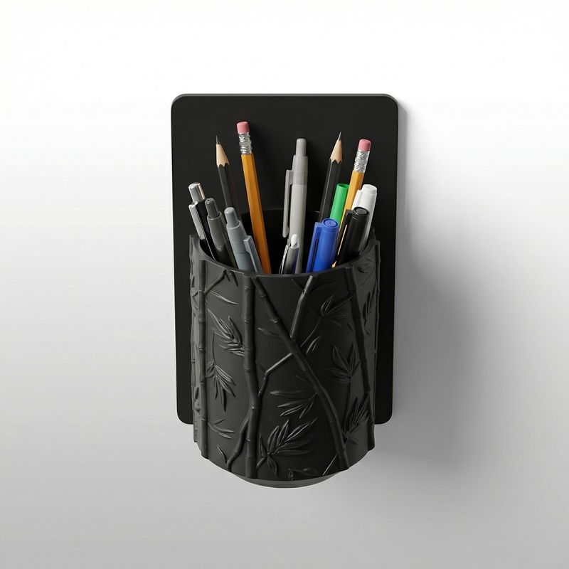 Carti si Birotica - Birotica - Accesorii de birou - Suporturi accesorii birou - Organizator de Perete Elegant cu Model Botanic, Negru, 17 cm - Infinity.ro