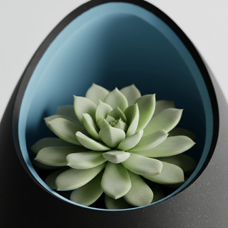 Casa si Gradina - Gradinarit si plante - Plante si ghivece - Ghivece si suporturi - Ghiveci decorativ tip ou, culoare Midnight Onyx & Artic Blue, plastic PLA, 16 cm inaltime - Infinity.ro