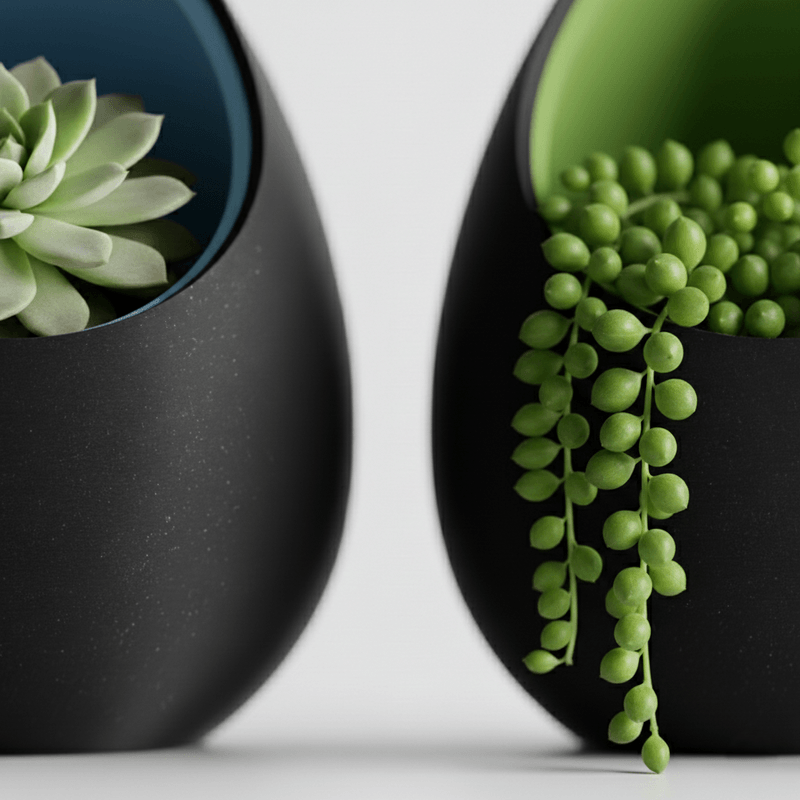 Casa si Gradina - Gradinarit si plante - Plante si ghivece - Ghivece si suporturi - Ghiveci decorativ tip ou, culoare Midnight Onyx & Artic Blue, plastic PLA, 16 cm inaltime - Infinity.ro