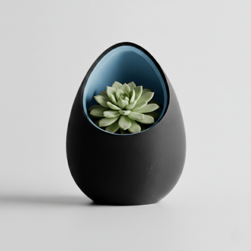 Casa si Gradina - Gradinarit si plante - Plante si ghivece - Ghivece si suporturi - Ghiveci decorativ tip ou, culoare Midnight Onyx & Artic Blue, plastic PLA, 16 cm inaltime - Infinity.ro