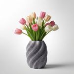Casa si Gradina - Decoratiuni - Obiecte decorative - Vaze si boluri decorative - Vaza Decorativa cu Valuri Sculpturale, Gri, 20 cm - Infinity.ro