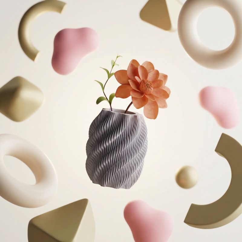 Casa si Gradina - Decoratiuni - Obiecte decorative - Vaze si boluri decorative - Vaza Decorativa cu Valuri Sculpturale, Gri, 20 cm - Infinity.ro