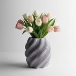 Casa si Gradina - Decoratiuni - Obiecte decorative - Vaze si boluri decorative - Vaza Decorativa cu Valuri Sculpturale, Gri, 20 cm - Infinity.ro
