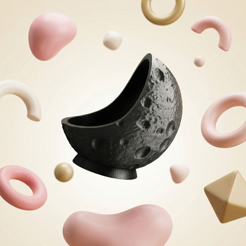Casa si Gradina - Decoratiuni - Obiecte decorative - Vaze si boluri decorative - Bol Decorativ cu Textura Lunara, Negru, 17 cm - Infinity.ro