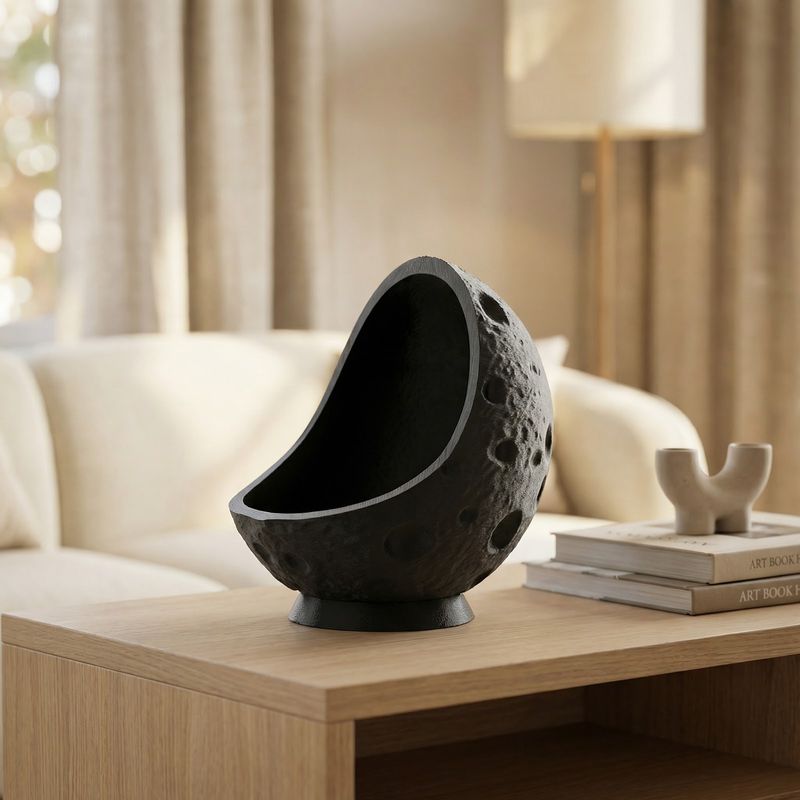 Casa si Gradina - Decoratiuni - Obiecte decorative - Vaze si boluri decorative - Bol Decorativ cu Textura Lunara, Negru, 17 cm - Infinity.ro