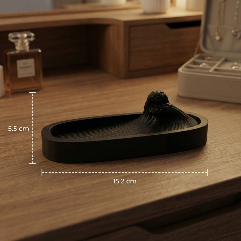 Fashion, accesorii si bijuterii - Femei - Bijuterii femei - Cutii bijuterii - Tavita pentru Bijuterii cu Model Val, Negru, 15 cm - Infinity.ro