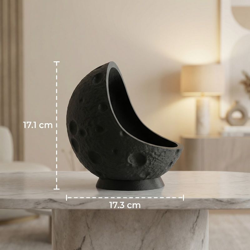 Casa si Gradina - Decoratiuni - Obiecte decorative - Vaze si boluri decorative - Bol Decorativ cu Textura Lunara, Negru, 17 cm - Infinity.ro