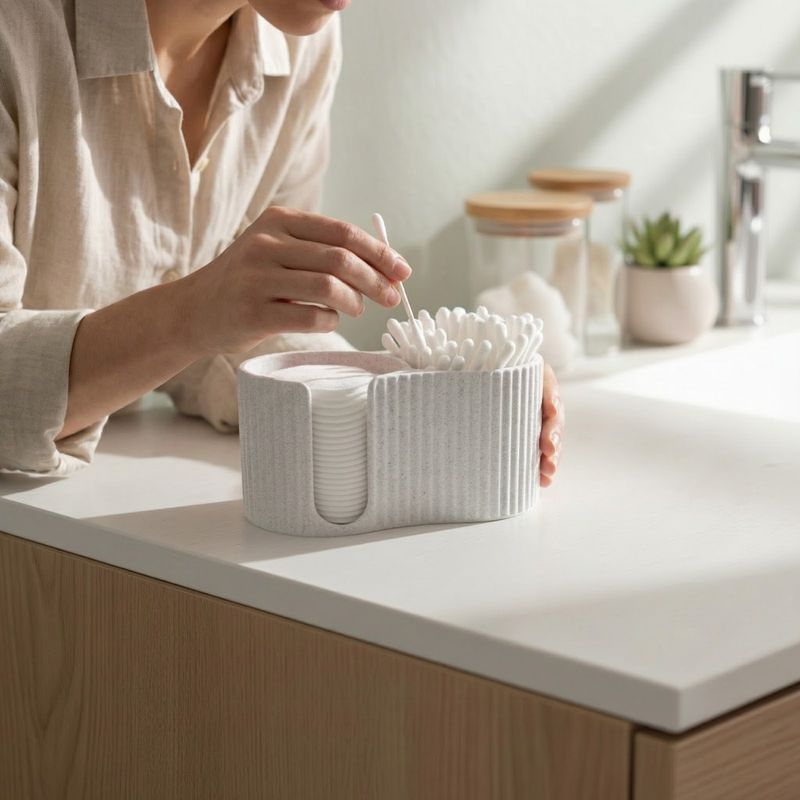 Casa si Gradina - Sanitare - Suporturi si accesorii baie - Accesorii baie - Dozator elegant pentru dischete si batisoare, alb, 12 cm - Infinity.ro