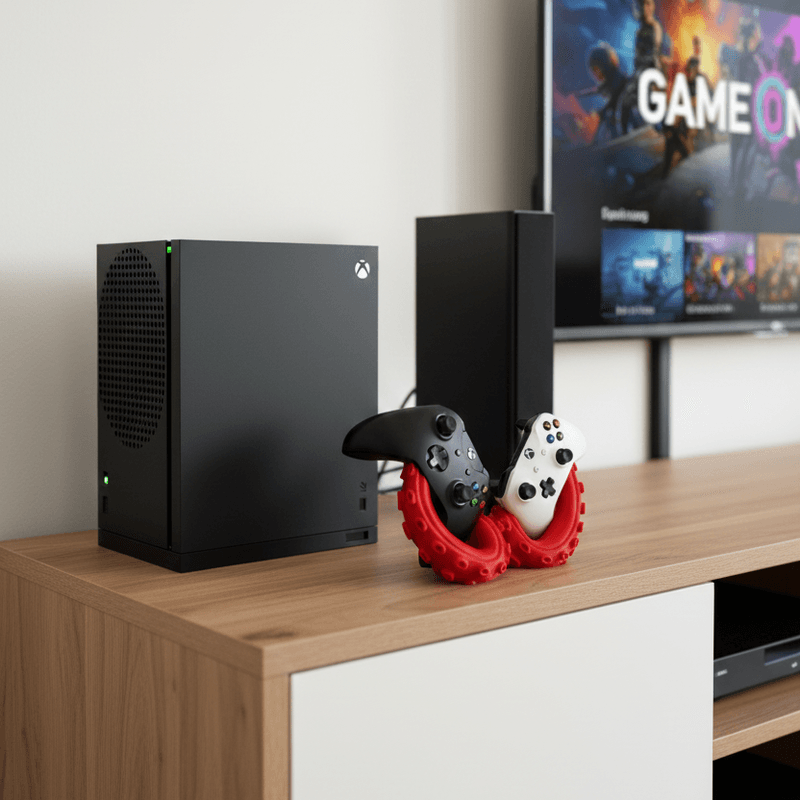 PC, gaming si accesorii - Gaming - Accesorii gaming - Accesorii console gaming - Suport Dublu Controller Xbox, pentru birou, design Kraken, rosu - Infinity.ro