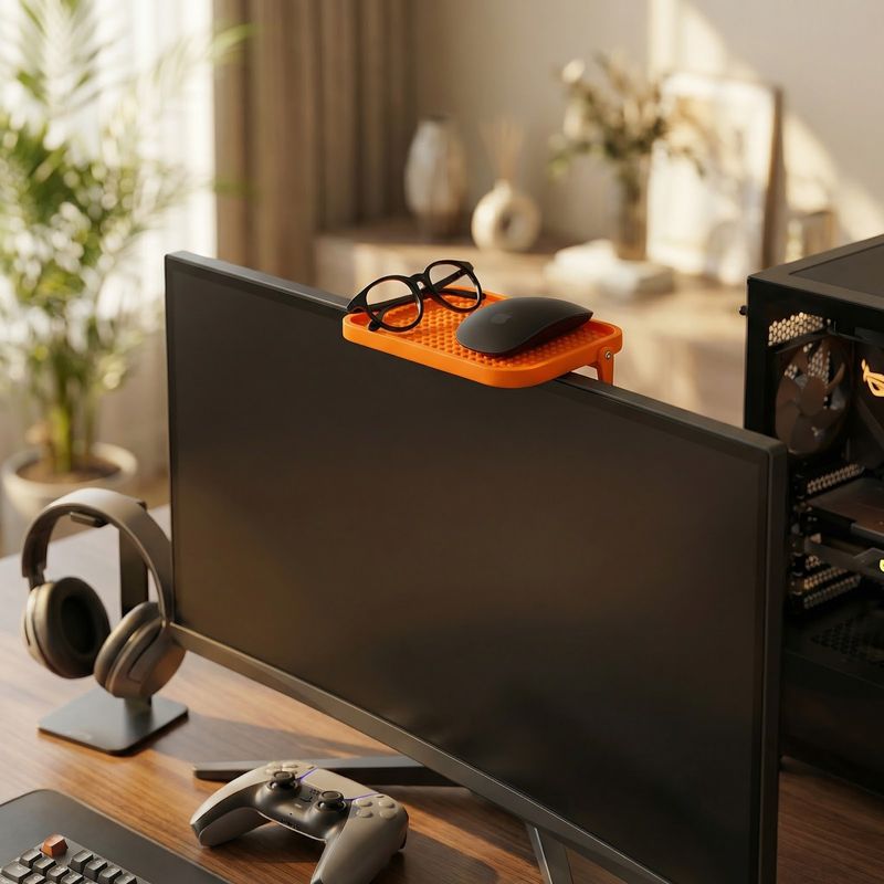 PC, gaming si accesorii - Periferice PC - Periferice Diverse - Raft universal pentru monitor, portocaliu, dimensiuni 13x3.9x14cm - Infinity.ro