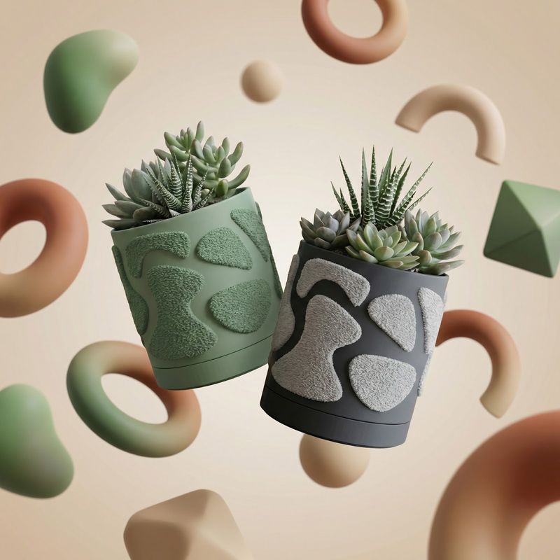 Casa si Gradina - Gradinarit si plante - Plante si ghivece - Ghivece si suporturi - Ghiveci decorativ verde, 14 cm, cu drenaj integrat, textura organica - Infinity.ro