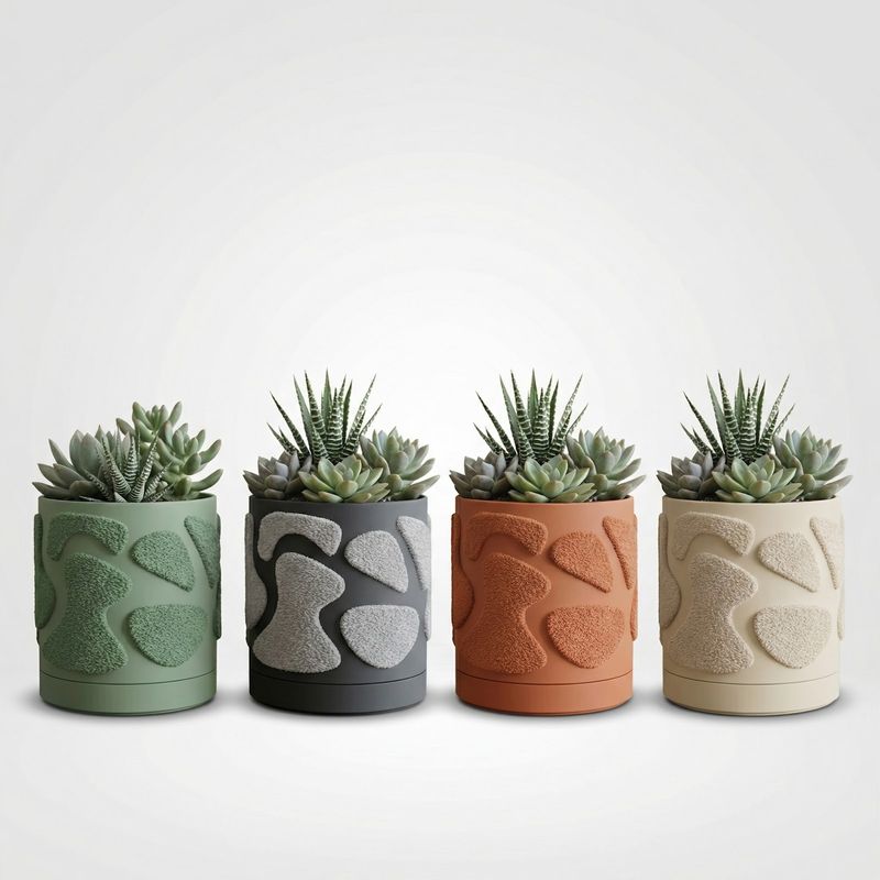 Casa si Gradina - Gradinarit si plante - Plante si ghivece - Ghivece si suporturi - Ghiveci decorativ verde, 14 cm, cu drenaj integrat, textura organica - Infinity.ro
