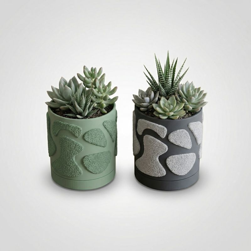Casa si Gradina - Gradinarit si plante - Plante si ghivece - Ghivece si suporturi - Ghiveci decorativ verde, 14 cm, cu drenaj integrat, textura organica - Infinity.ro