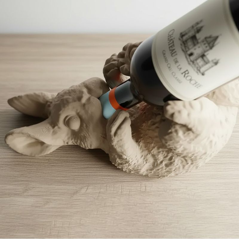 Casa si Gradina - Bucatarie si vesela - Accesorii bar - Suporturi bauturi - Suport sticla de vin in froma de iepure, culoare bej, material plastic PLA - Infinity.ro