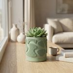 Casa si Gradina - Gradinarit si plante - Plante si ghivece - Ghivece si suporturi - Ghiveci decorativ verde, 14 cm, cu drenaj integrat, textura organica - Infinity.ro