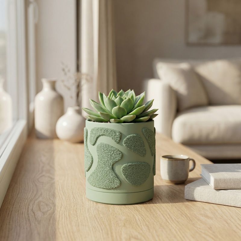 Casa si Gradina - Gradinarit si plante - Plante si ghivece - Ghivece si suporturi - Ghiveci decorativ verde, 14 cm, cu drenaj integrat, textura organica - Infinity.ro