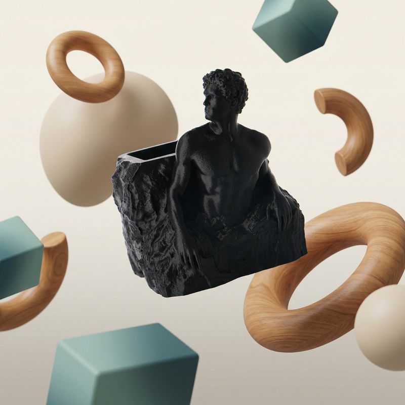 Carti si Birotica - Birotica - Accesorii de birou - Suporturi accesorii birou - Suport Pixuri Sculptural, Negru, 17 cm - Infinity.ro